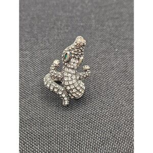 Silver Tone Crocodile Wrap Ring Pave Crystal Green Eyes Size 7.25 Statement